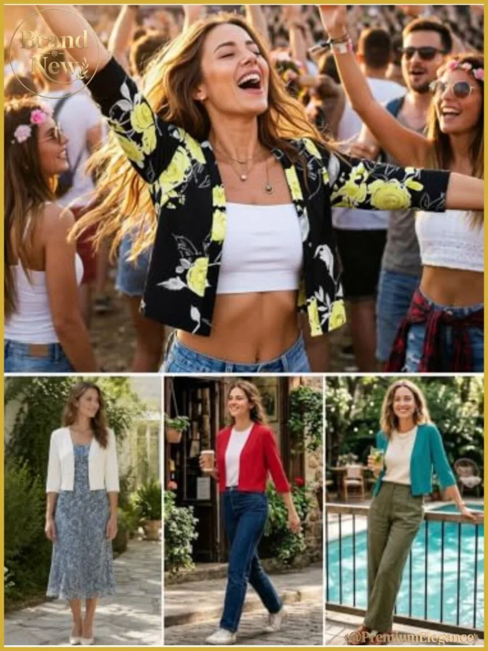 Women's Thin Shrugs 3/4 Sleeve Lightweight Cropped Open Front Cardigan Bolero